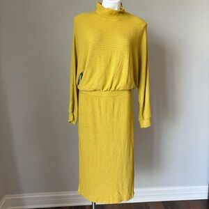 Saturday Sunday Anthropologie LP Mariah Ribbed Midi Dress Mustard Yellow